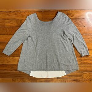 LOFT Layered Bow Back Knit Top Gray Women's M Mixed Media Minimalist Office